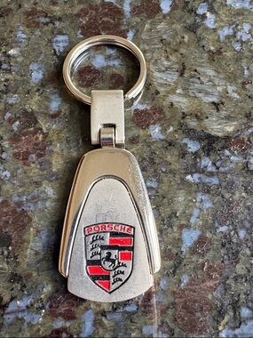 Porsche Design Silver and Red Crest Keychain